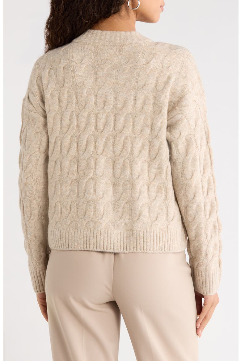 Cable Knit V-Neck Sweater, Alternate, color, OATMEAL
