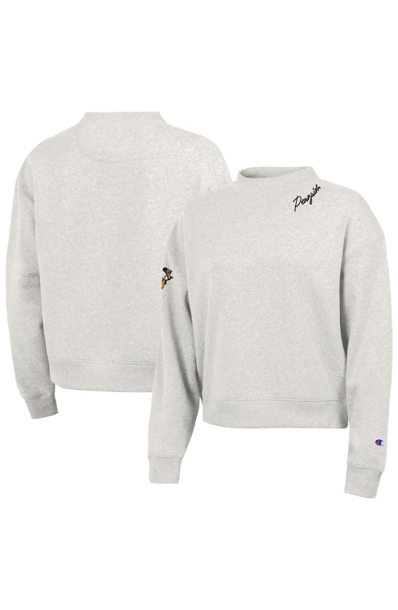 Champion Women's Champion Oatmeal Pittsburgh Penguins Collar Script Triumph Fleece Crewneck Sweatshirt, Main, color, Oatmeal