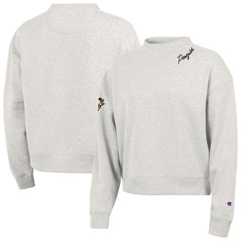 Women's Champion  Oatmeal Pittsburgh Penguins Collar Script Triumph Fleece Crewneck Sweatshirt