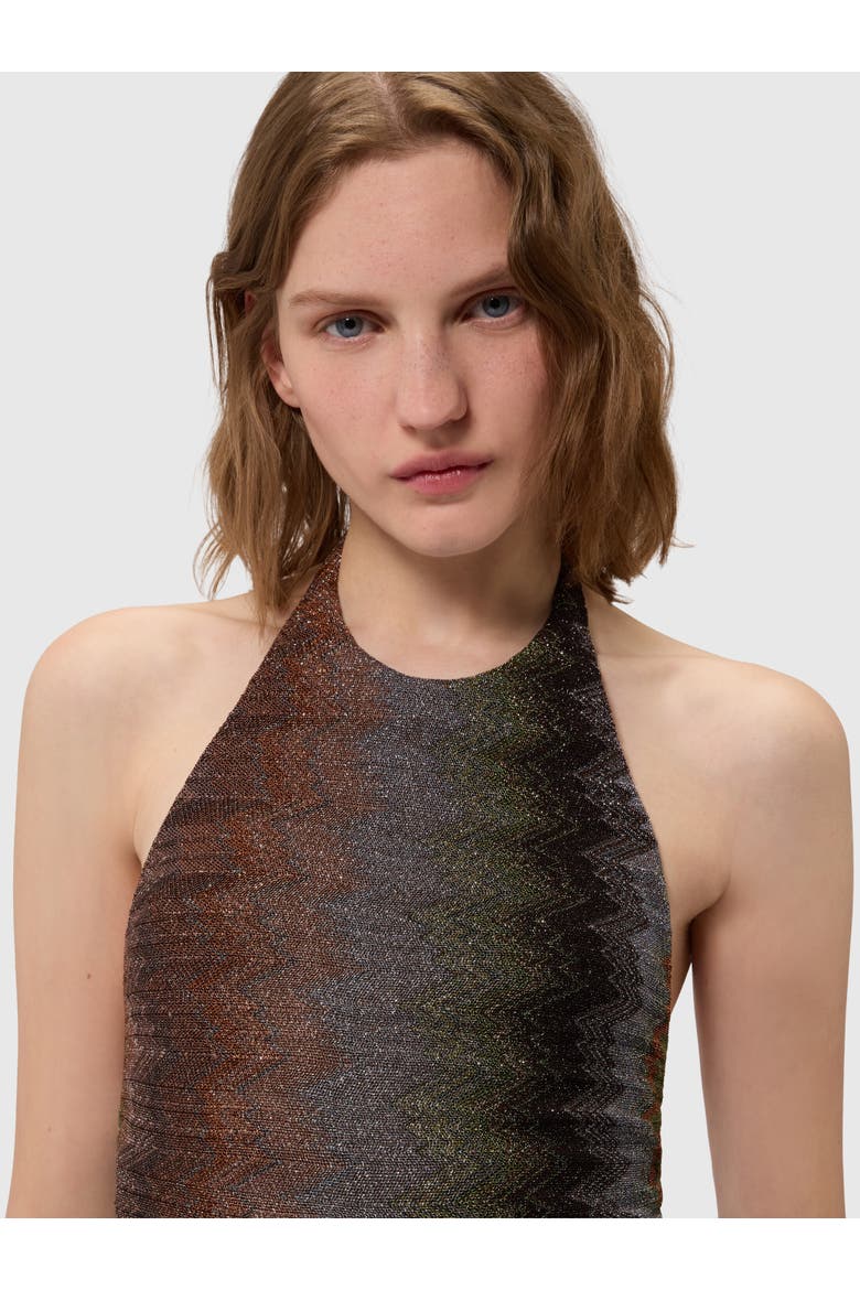 Long Dress With Halterneck In Viscose Lamé Snake Motif, Alternate, color, Multicoloured