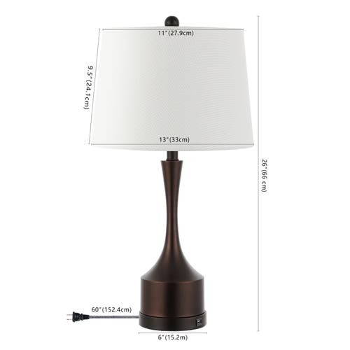 Jonathan Y Cooper 26in Set Of 2 French Country Farmhouse Iron Led Table Lamp With Usb Charging Port In Oil Rubbed Bronze