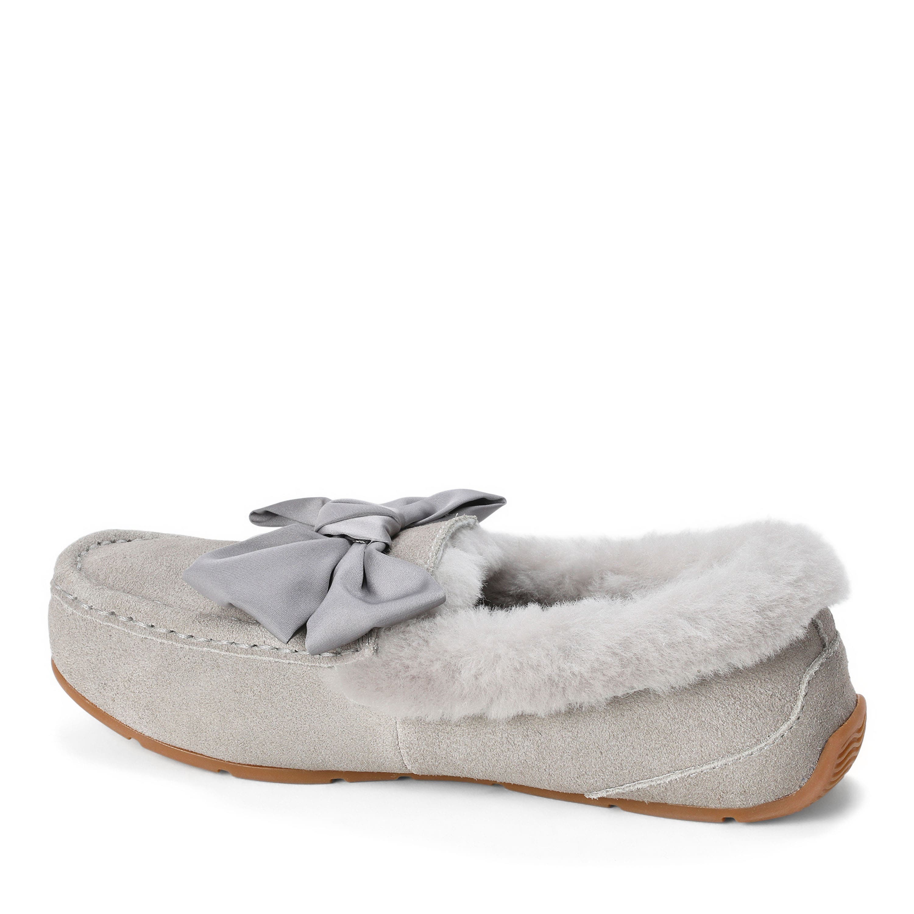 Fireside Mel Dream Bow Moccasin Slippers, Alternate, color, Smoke