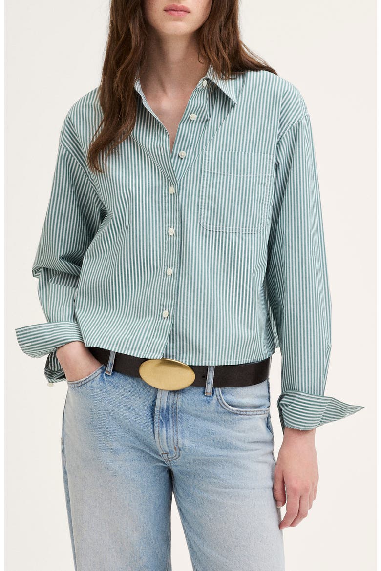 The Cropped Easy Shirt, Main, color, DARK FOREST AND WHITE STRIPE