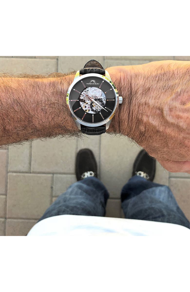 PORSAMO BLEU Men's Cassius Skeleton Watch, 45mm, Alternate, color, Silver