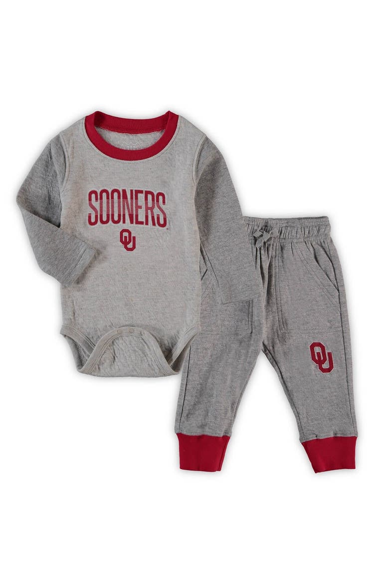 Infant Wes & Willy Heathered Gray/Crimson Oklahoma Sooners Jie Jie Long Sleeve Bodysuit & Pants Set, Main, color, Heather Gray