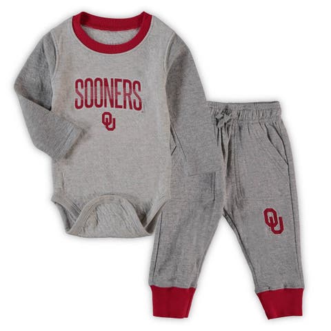 Infant Wes & Willy Heathered Gray/Crimson Oklahoma Sooners Jie Jie Long Sleeve Bodysuit & Pants Set