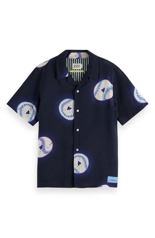 Scotch & Soda Boys' Allover Printed Short Sleeved Shirt - Little Kid, Big Kid In Baseball Navy