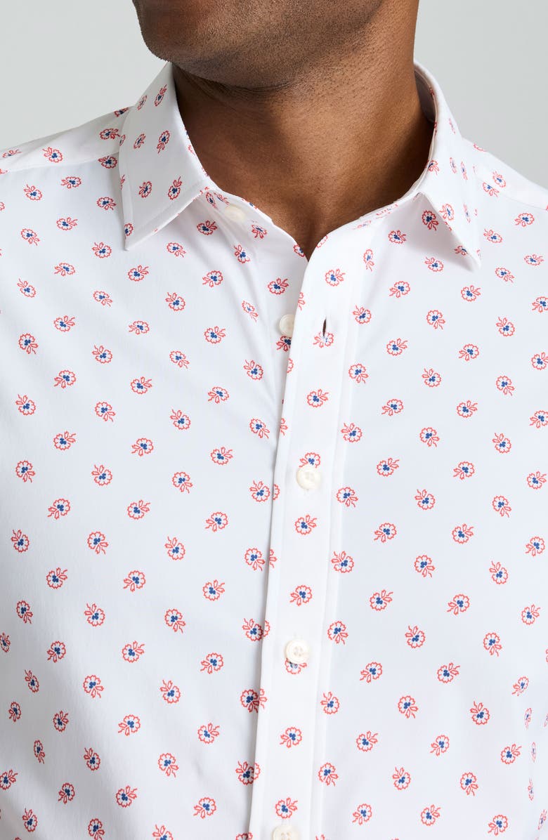 UNTUCKit Truesdale Floral Short Sleeve Performance Button-Up Shirt, Alternate, color, White Red