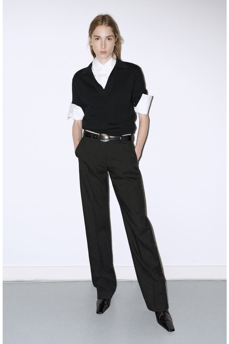 Polo Collar Wool Sweater, Alternate, color, BLACK