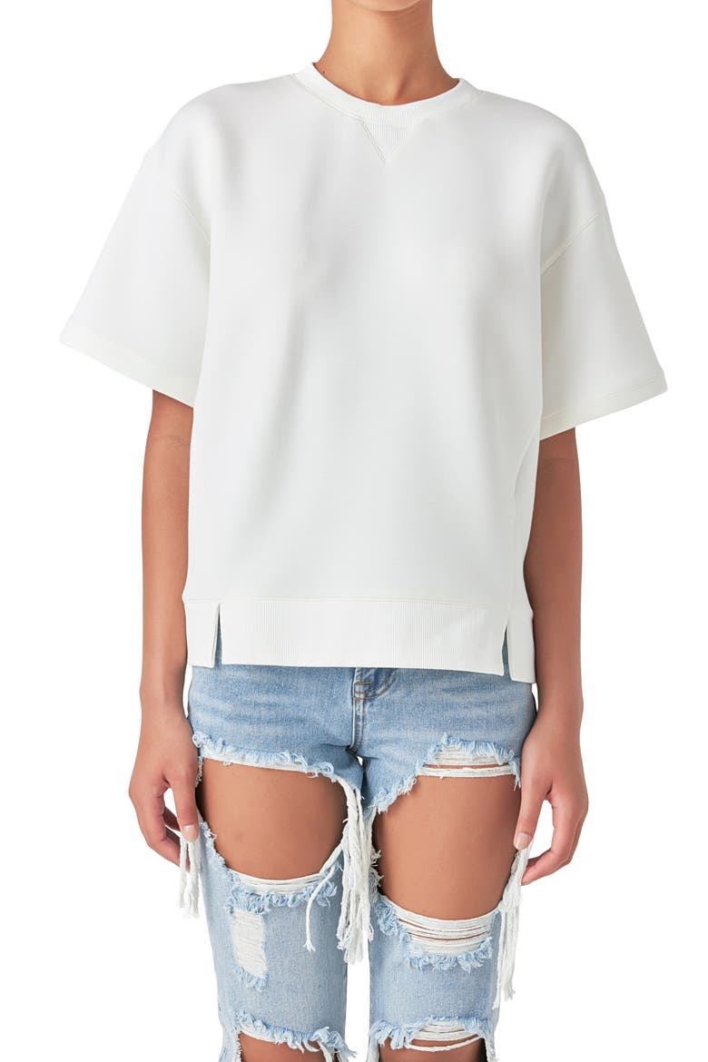 Scuba Knit Short Sleeve Sweatshirt, Alternate, color, OFF WHITE