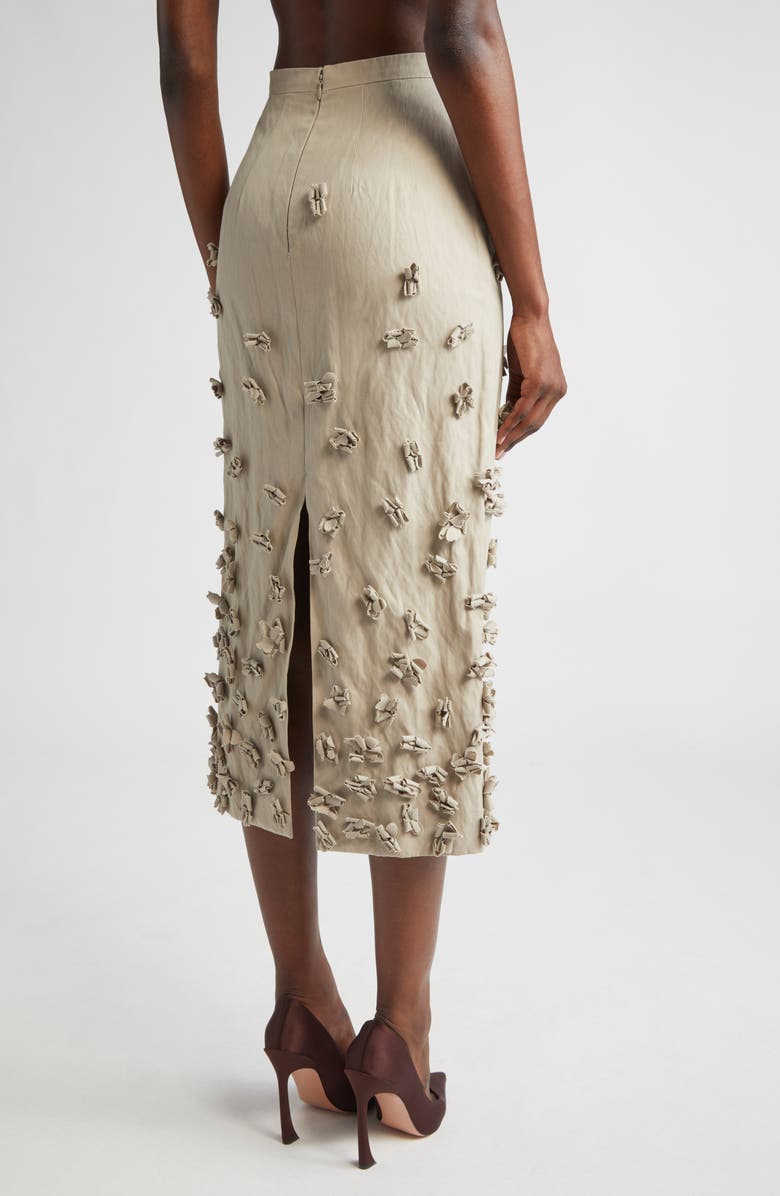 Michael Kors Collection Floral Appliqué Crushed Gabardine Skirt, Alternate, color, Almond
