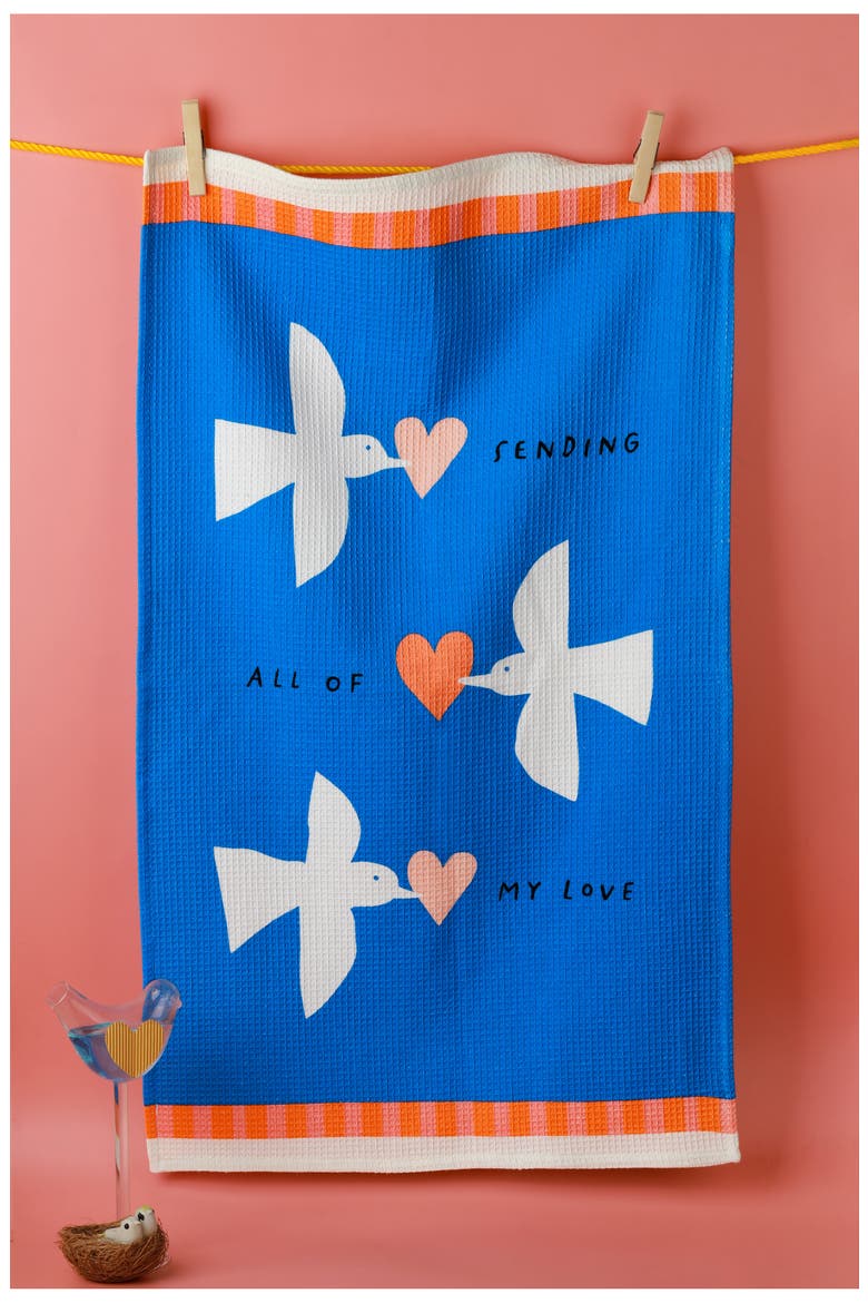 Love Is In The Air Set of 3 Kitchen Towels, Alternate, color, ROYAL BLUE/ CORAL OR
