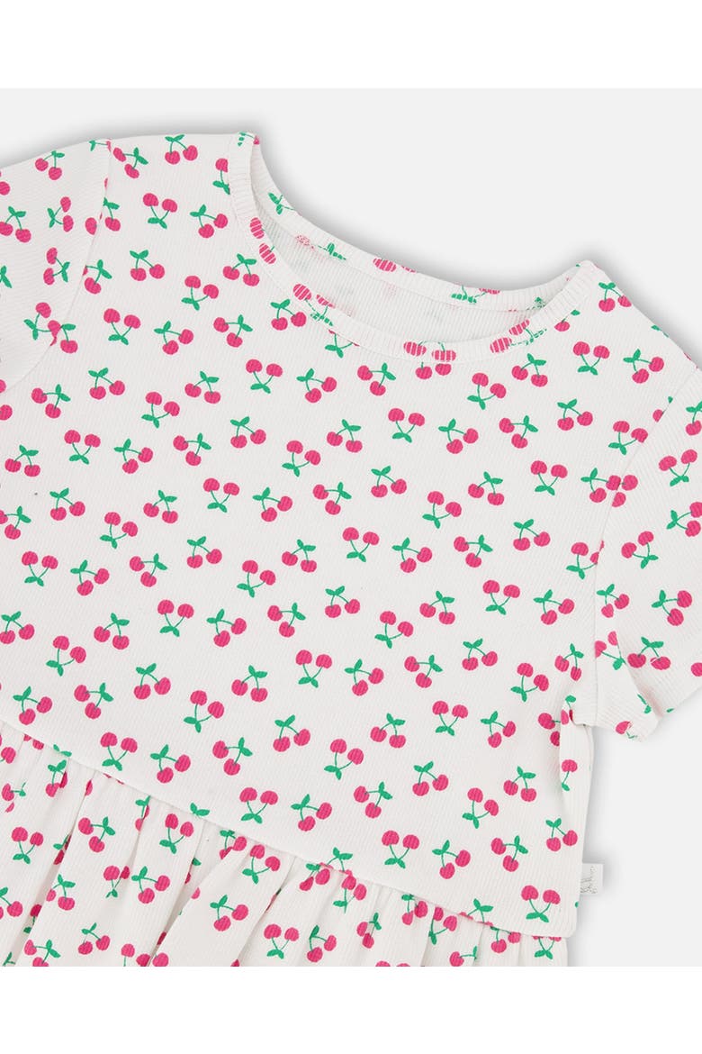 Rib Crop Short Sleeve Cherries T-Shirt with Frill, Alternate, color, White with Cherry Print