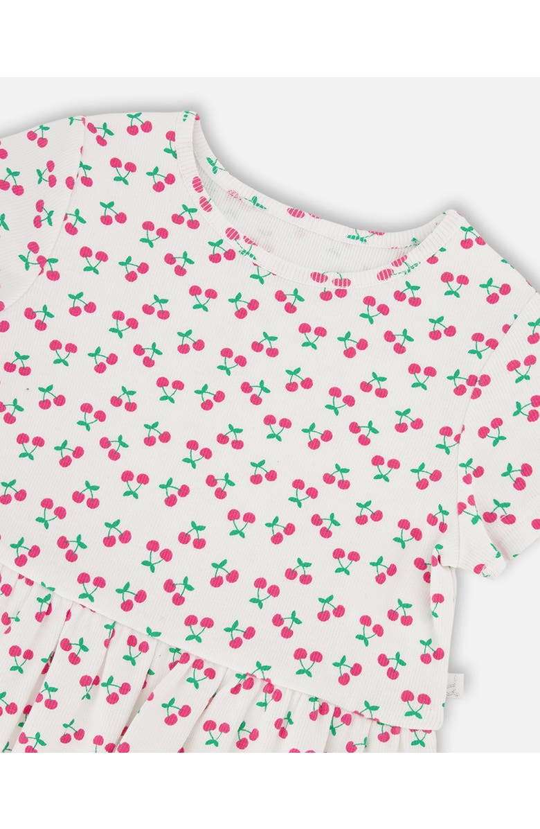 Deux par Deux Rib Crop Short Sleeve Cherries T-Shirt with Frill, Alternate, color, White With Cherry Print