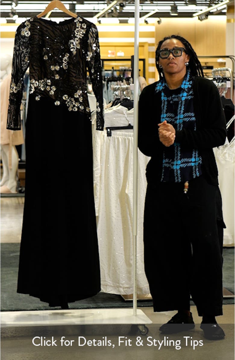 Sequin Lace Bodice Long Sleeve Gown, sales video thumbnail