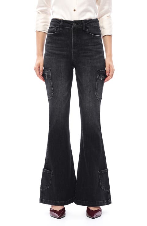 High Waist Flare Cargo Jeans