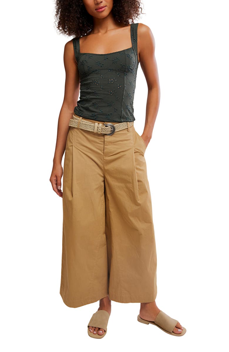 Free People Full Bloom Eyelet Knit Camisole, Alternate, color, Hunter