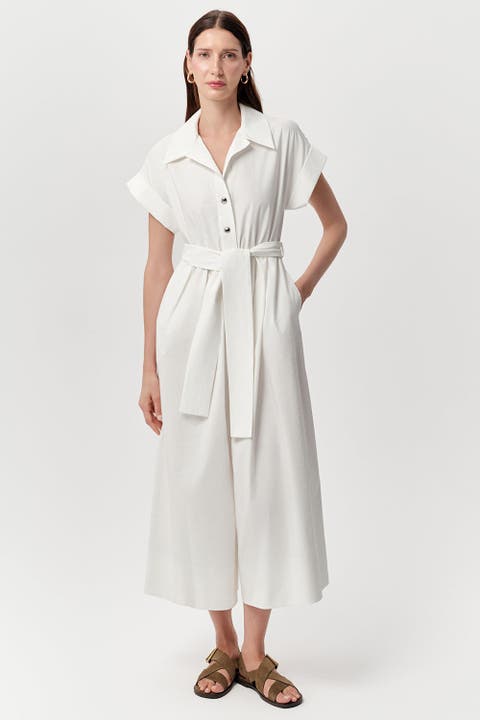 Leatrice Short Sleeve Belted Midi Jumpsuit