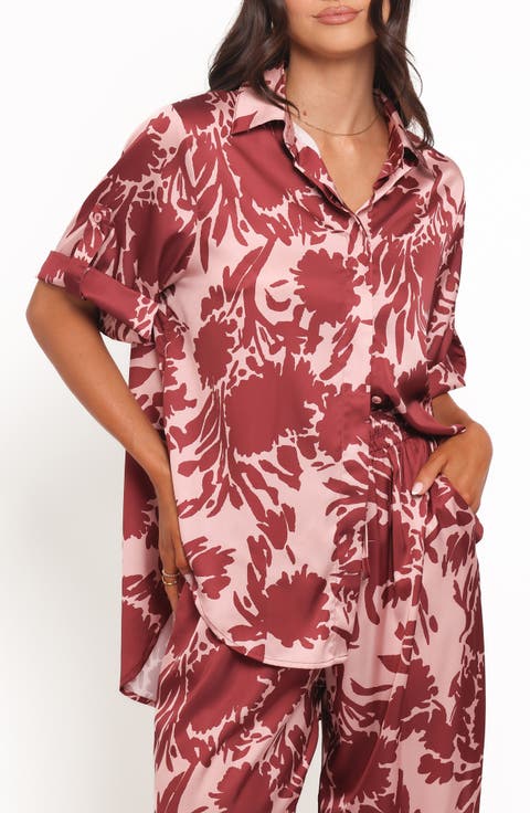 Elysia Floral Print Oversize Button-Up Shirt