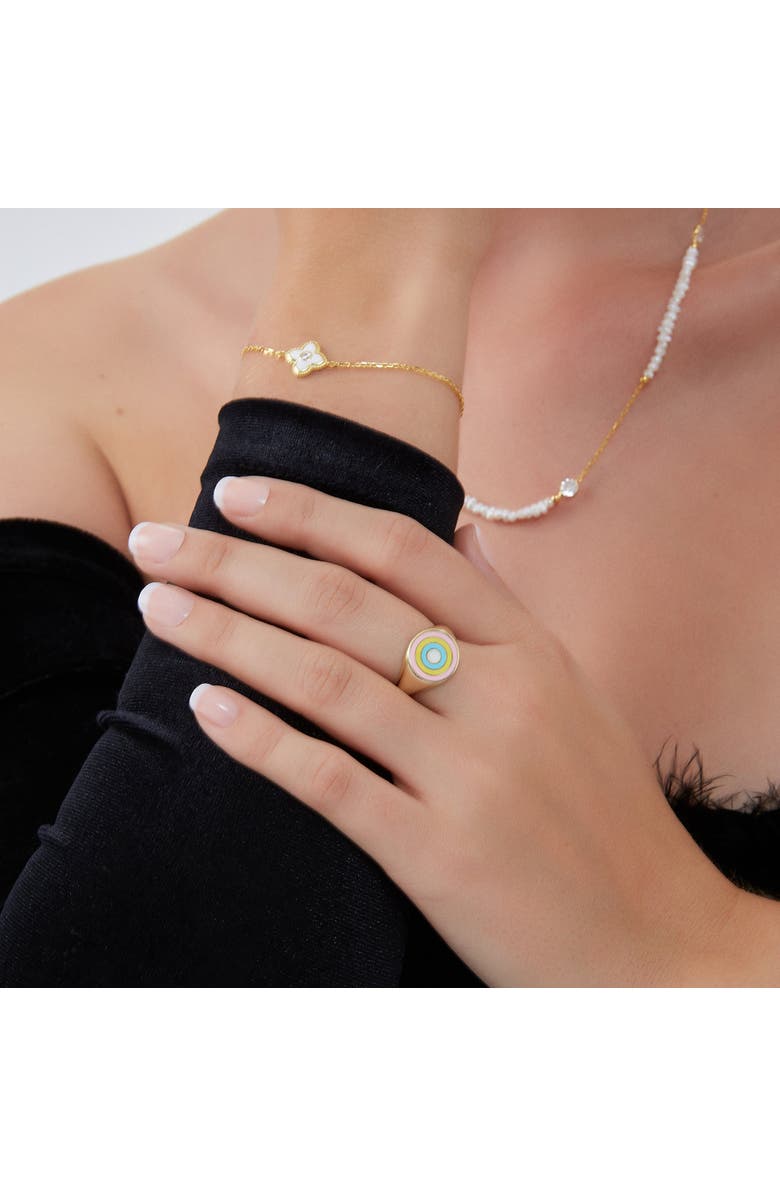 Spero London Enamel Round Sterling Silver Signet Ring, Alternate, color, Gold