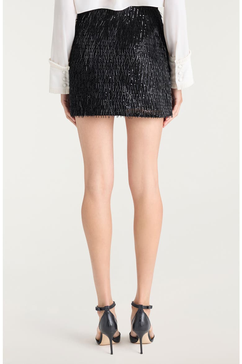 Leia Sequin Fringe Miniskirt, Alternate, color, BLACK