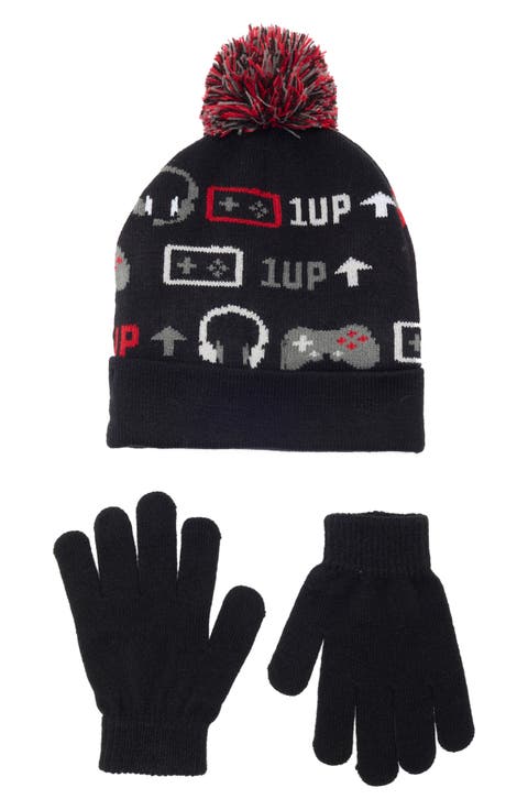 Kids' Gamer Pompom Beanie & Gloves Set (Big Kid)