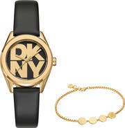 DKNY L 145 Leather Strap Watch & Bracelet Set