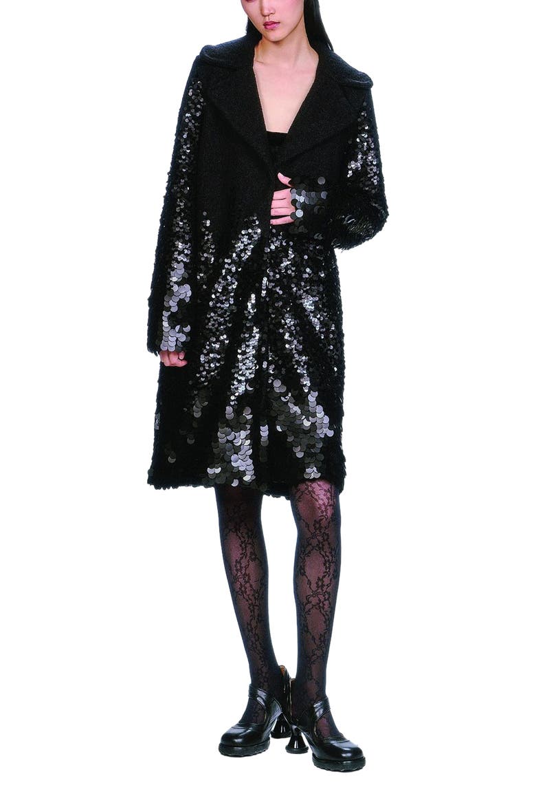 Pailettes Wool Coat, Main, color, Black