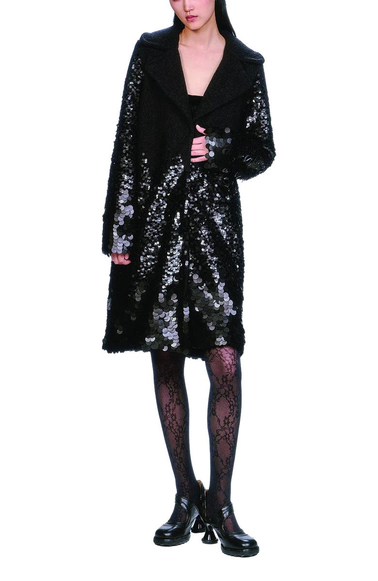 Anna Sui Pailettes Wool Coat, Main, color, Black