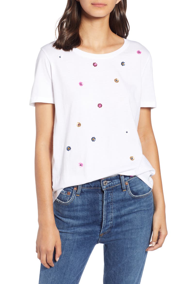 Embellished Tee, Main, color, WHITE- NAVY EMBELLISHMENT