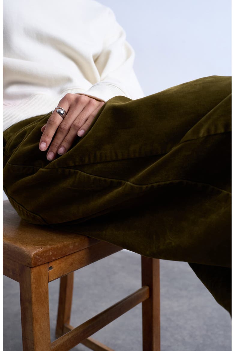 Velvet Barrel Leg Pants, Alternate, color, KHAKI
