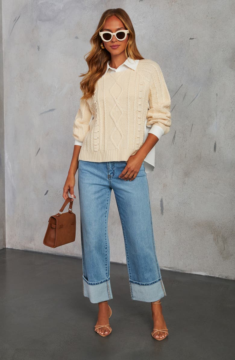 VICI Collection Teacher's Pet Mixed Media Cable Sweater, Alternate, color, 