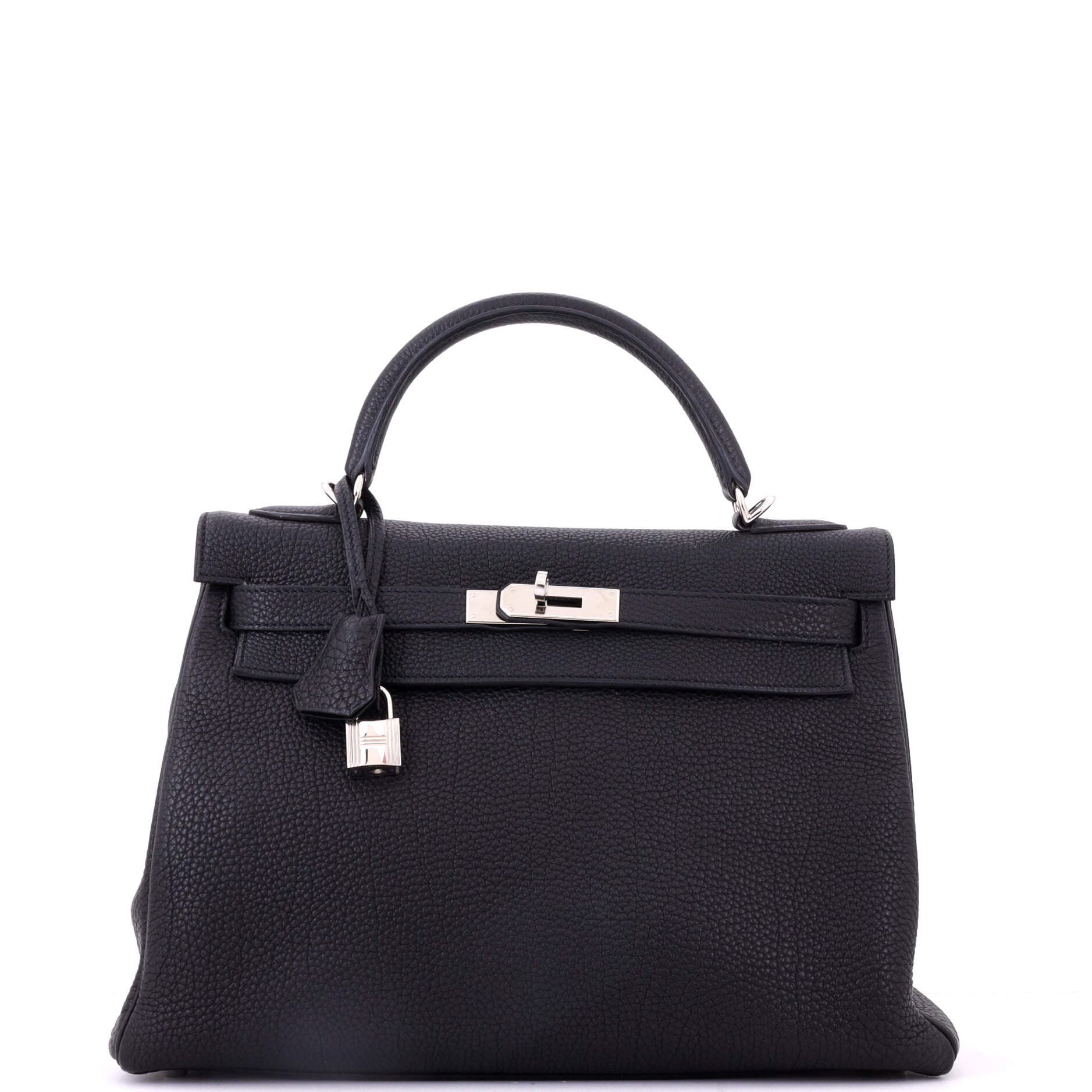 Pre-Owned Hermes Kelly Handbag Black Togo with Palladium Hardware 32, Main, color, Noir