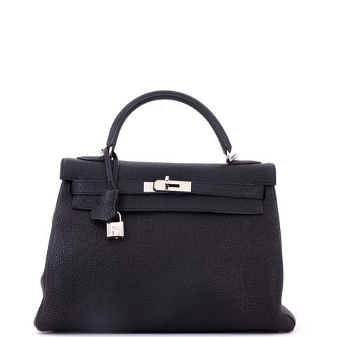 Kelly Handbag Black Togo with Palladium Hardware 32