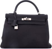 Pre-Owned Hermes Kelly Handbag Black Togo with Palladium Hardware 32