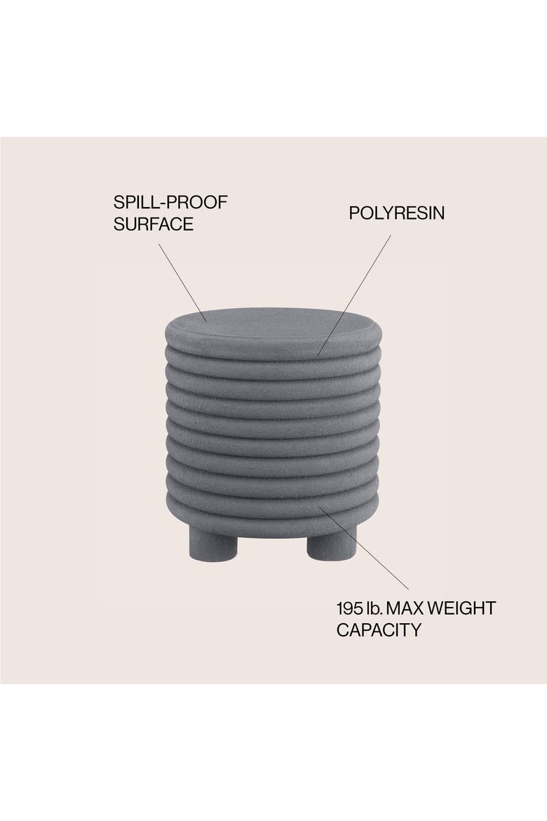 Evans Modern Ribbed Drum Polyresin Outdoor Accent Table and Garden Stool, Weather-Resistant Footed Patio Side Table, Alternate, color, Gray Frosted