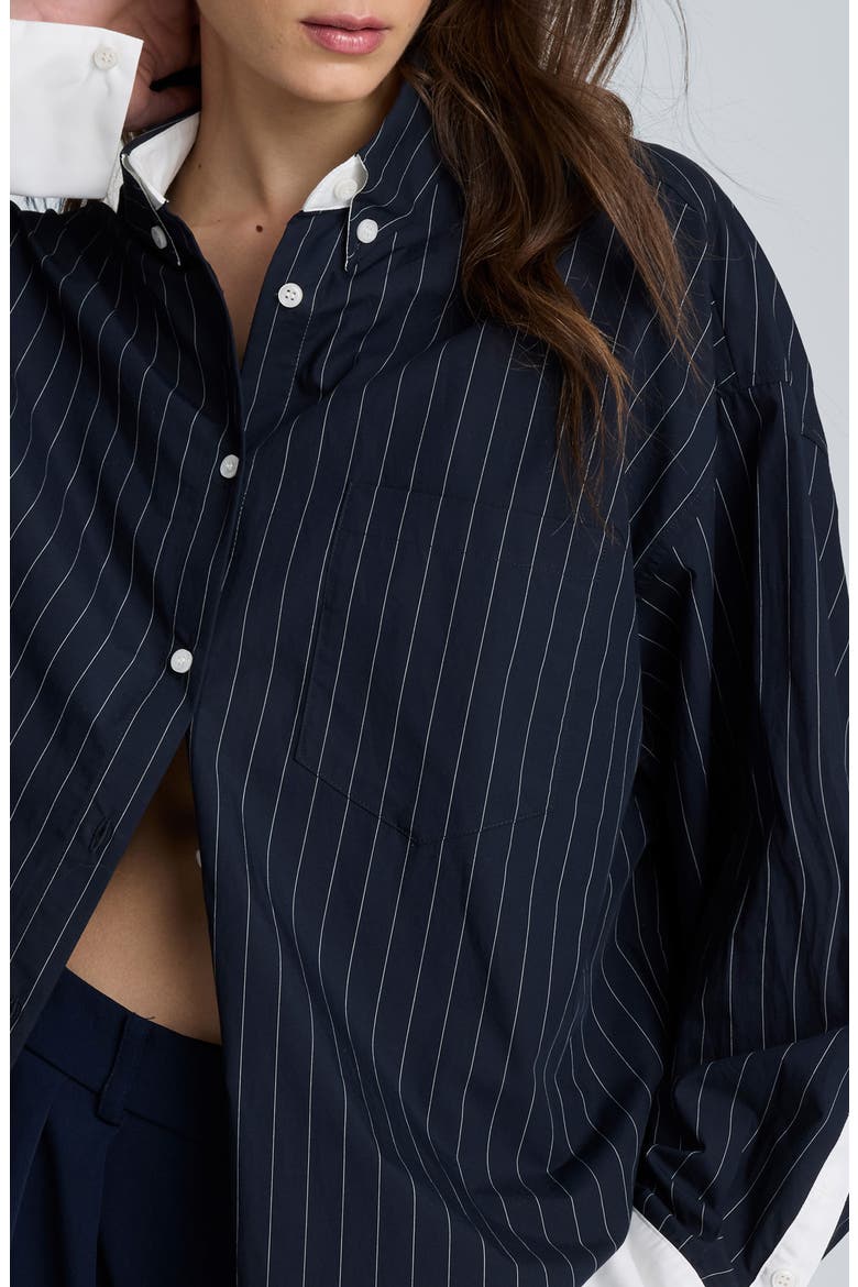 Pinstriped Cotton Button-Up Shirt, Alternate, color, DK NAVY/ PURE WHITE