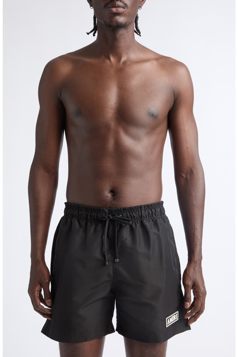 Patch Swim Trunks, Main, color, BLACK
