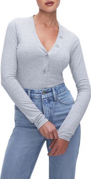 Good American Ribbed Long Sleeve Henley Bodysuit