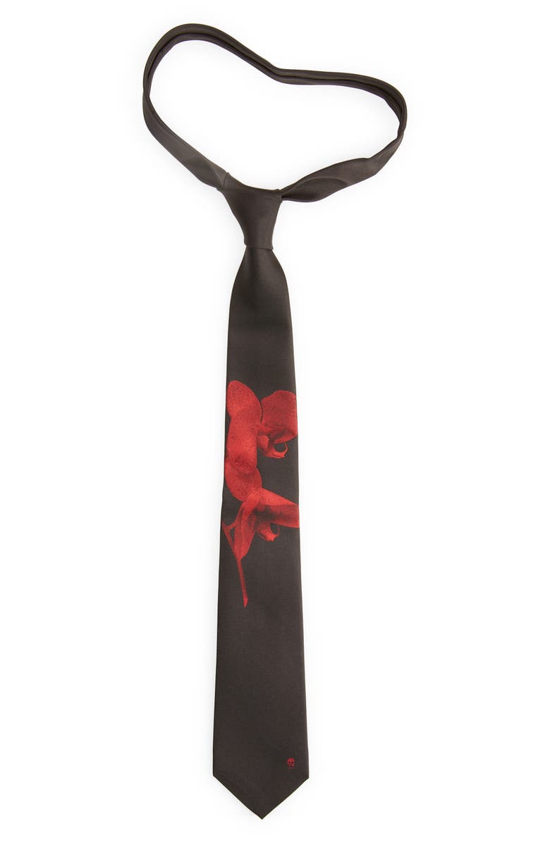 McQueen Orchid Place Print Silk Tie, Main, color,