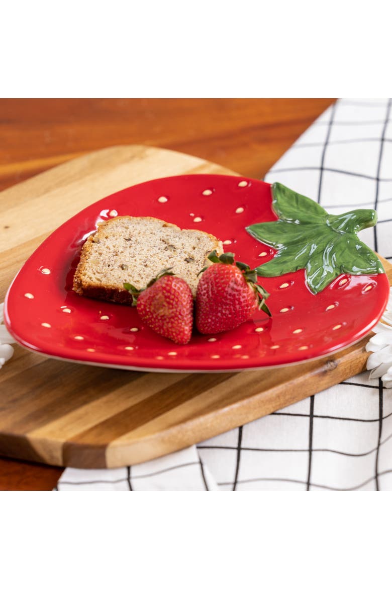 Ceramic 10 in. Red Spring Strawberry Platter, Alternate, color, Red