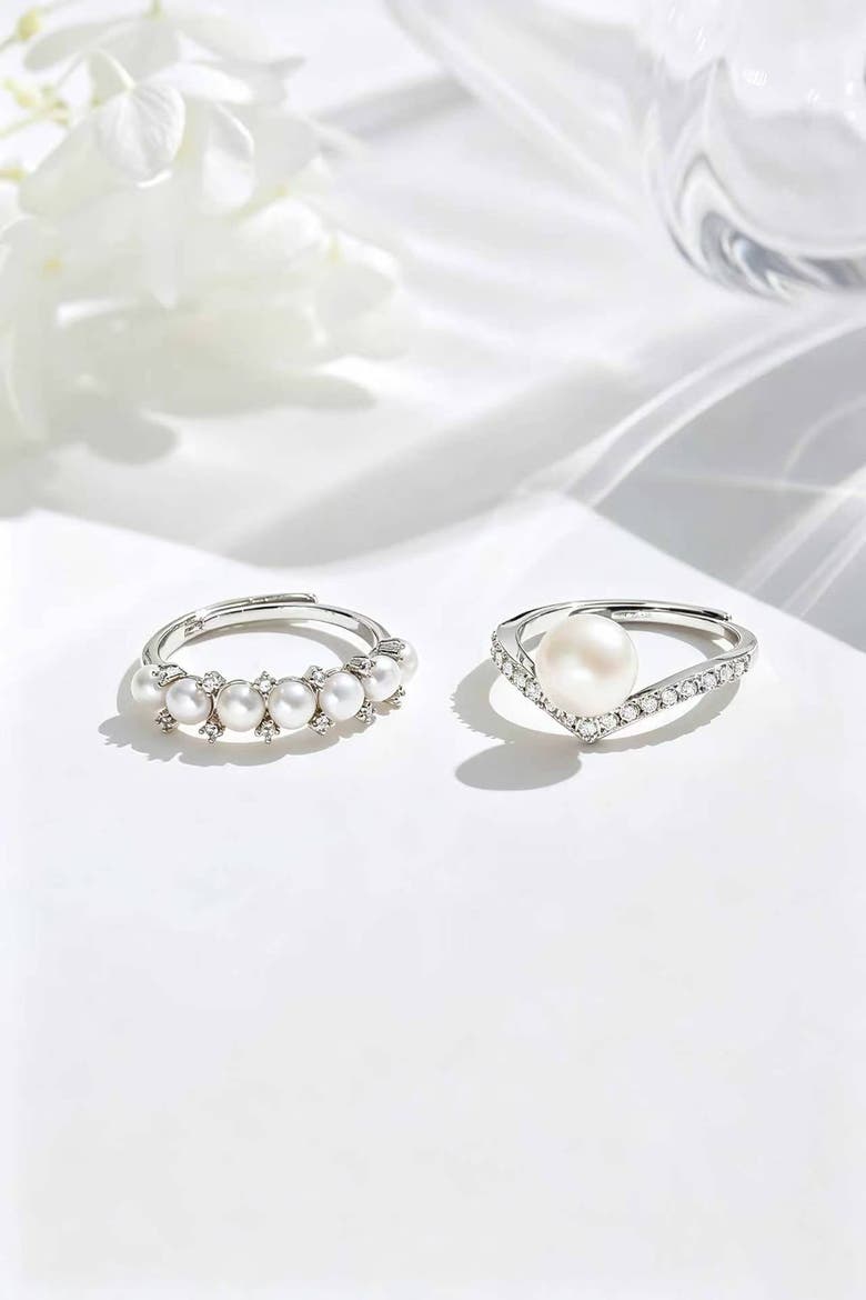 Freshwater Pearl Stackable Ring Set, Main, color, Silver