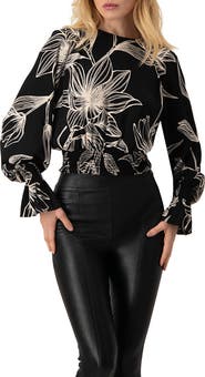 IVONNE Floral Print Smocked Blouse