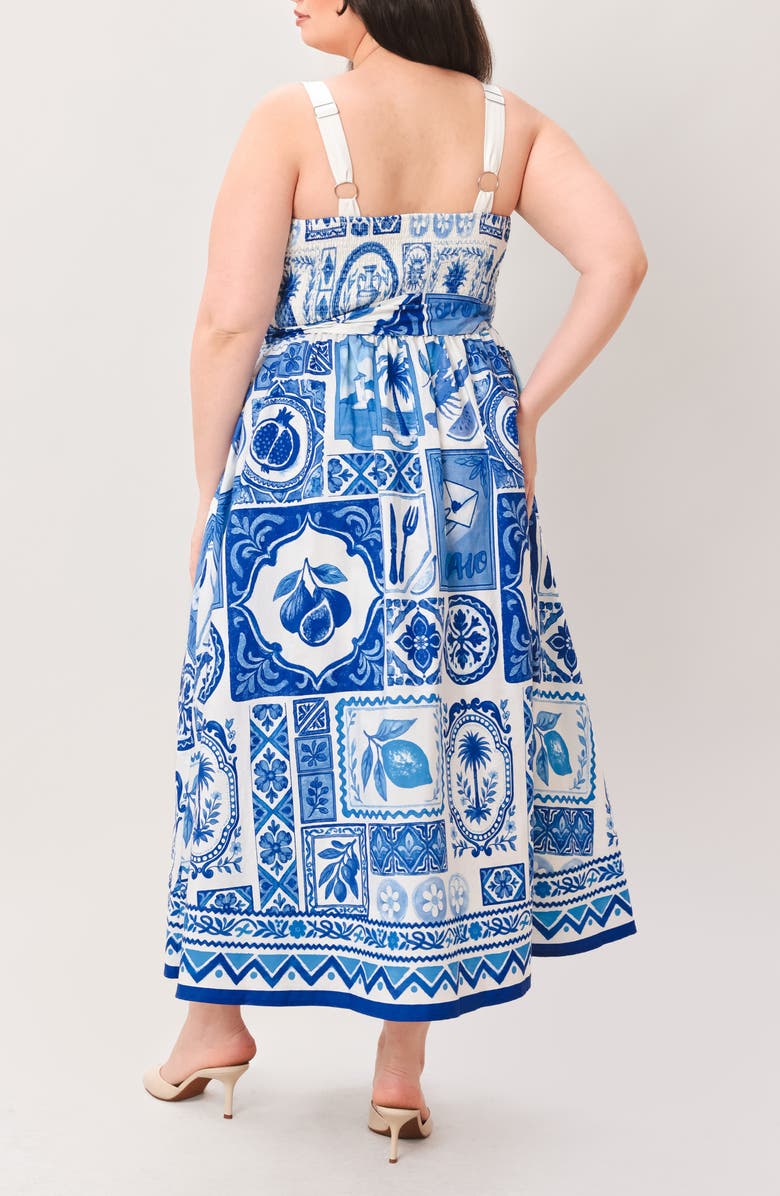 FLYING TOMATO Printed Fit & Flare Midi Dress, Alternate, color, Ivory Blue