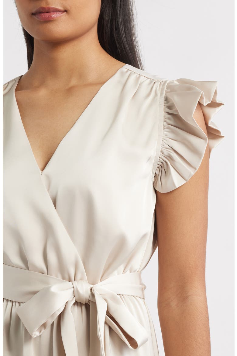 Flutter Sleeve Satin Dress, Alternate, color, CHAMPAGNE