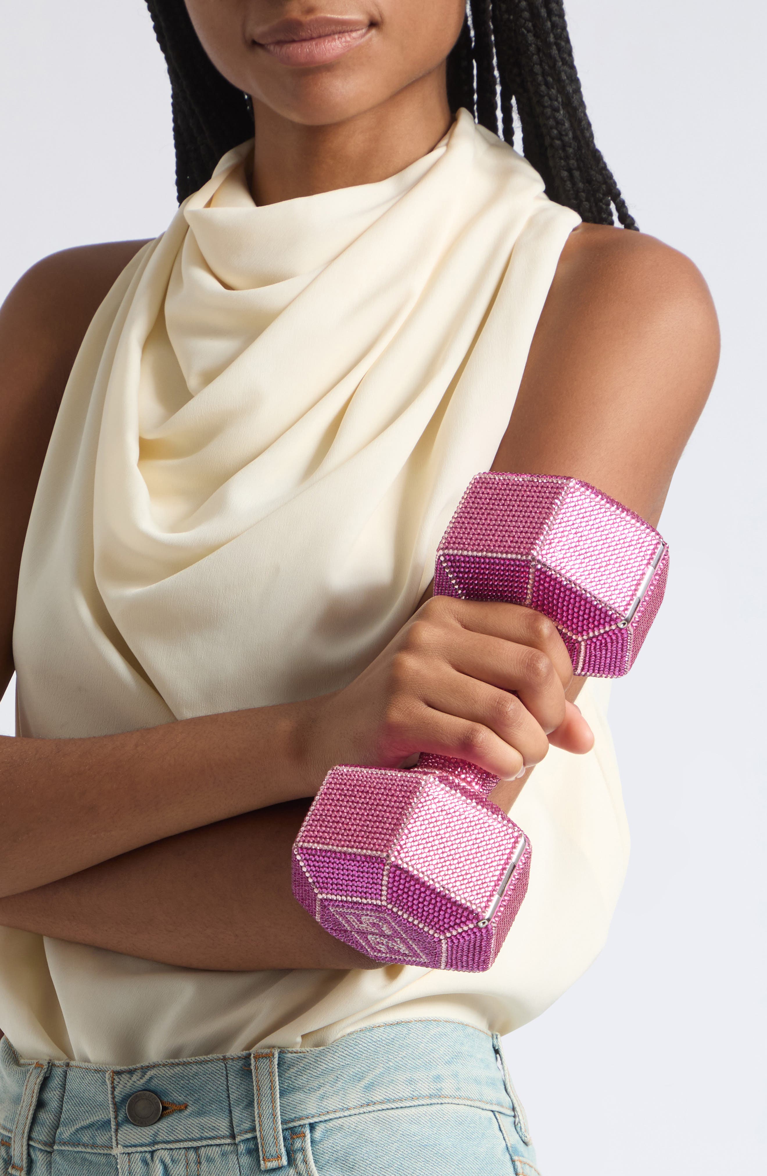 Dumbbell Crystal Clutch, Alternate, color, SILVER ROSE MULTI