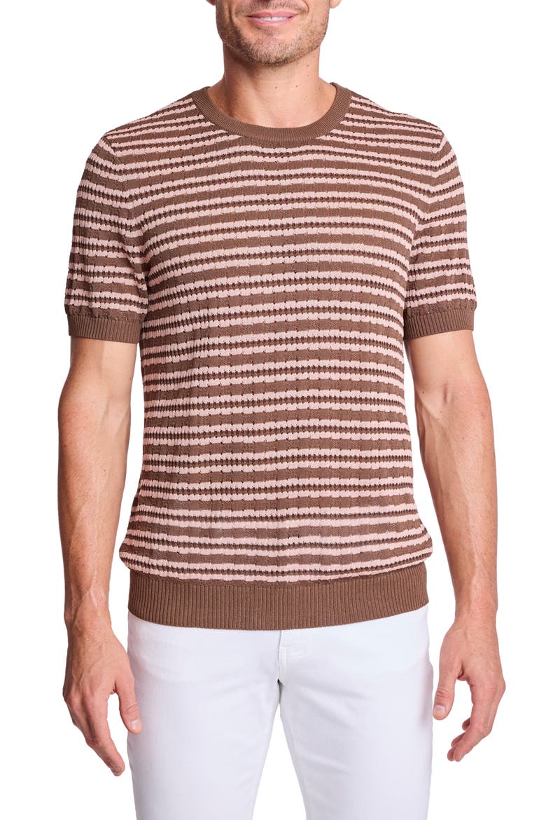 Stripe Short Sleeve Knit T-Shirt, Main, color, CHOCOLATE MOCHA BLUSH