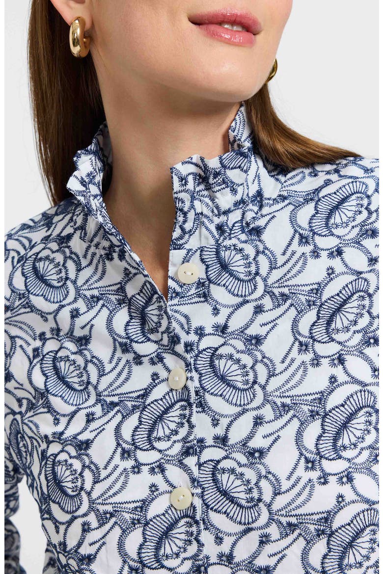 Carolina Floral Embroidered Cotton Button-Up Shirt, Alternate, color, WHITE/NAVY