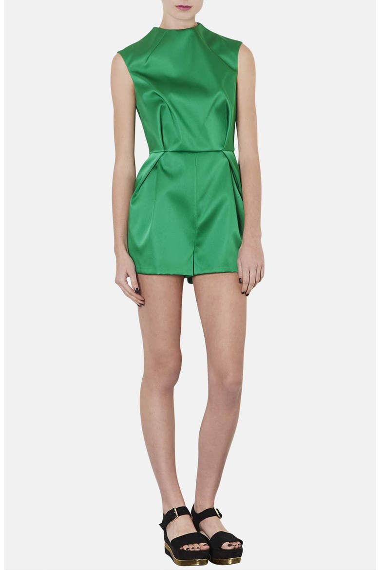 High Neck Satin Romper, Main, color, GREEN