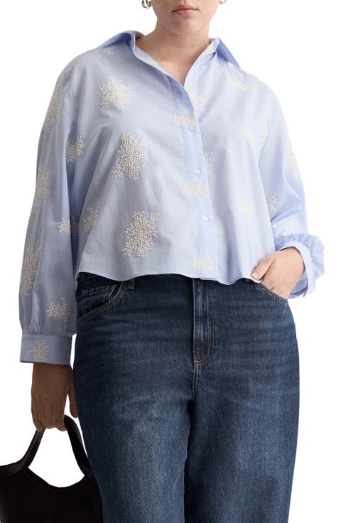 Floral Embroidered Button-Up Shirt (Regular & Plus)